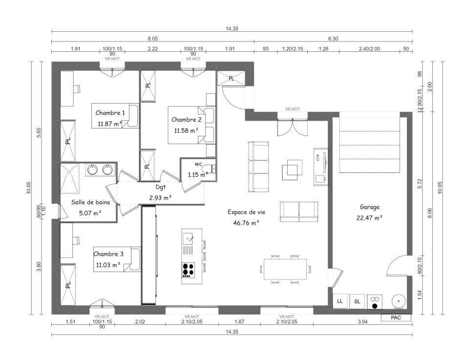 Programme terrain + maison à Nonant en Calvados (14) de 95 m² à vendre au prix de 209000€ - 4
