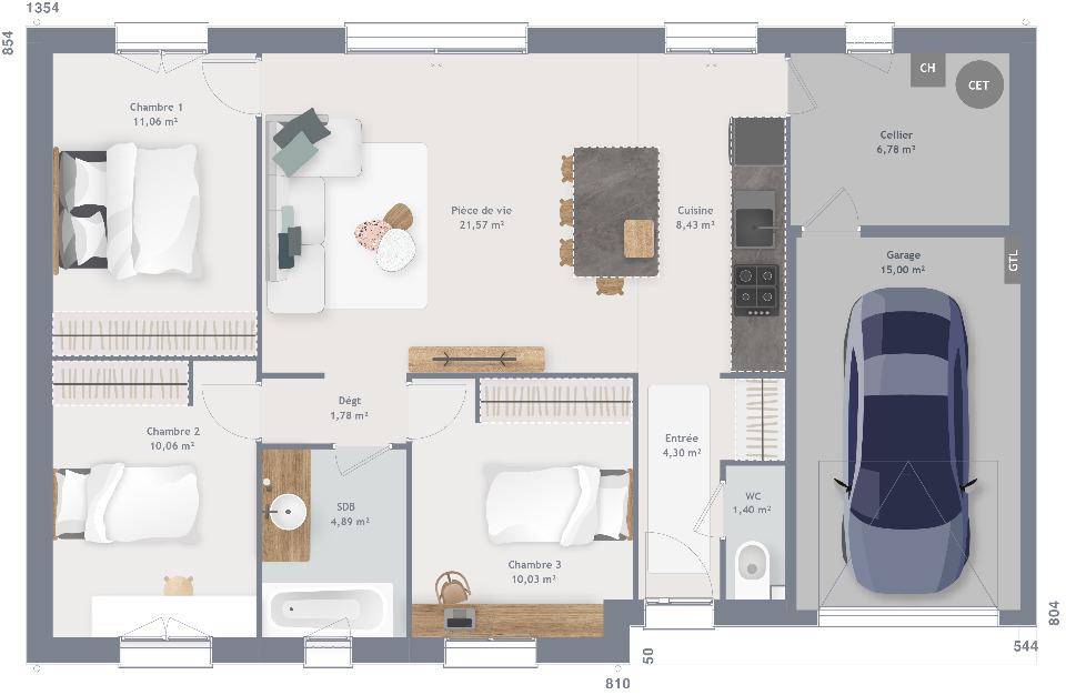 Programme terrain + maison à Loiron-Ruillé en Mayenne (53) de 80 m² à vendre au prix de 218200€ - 4