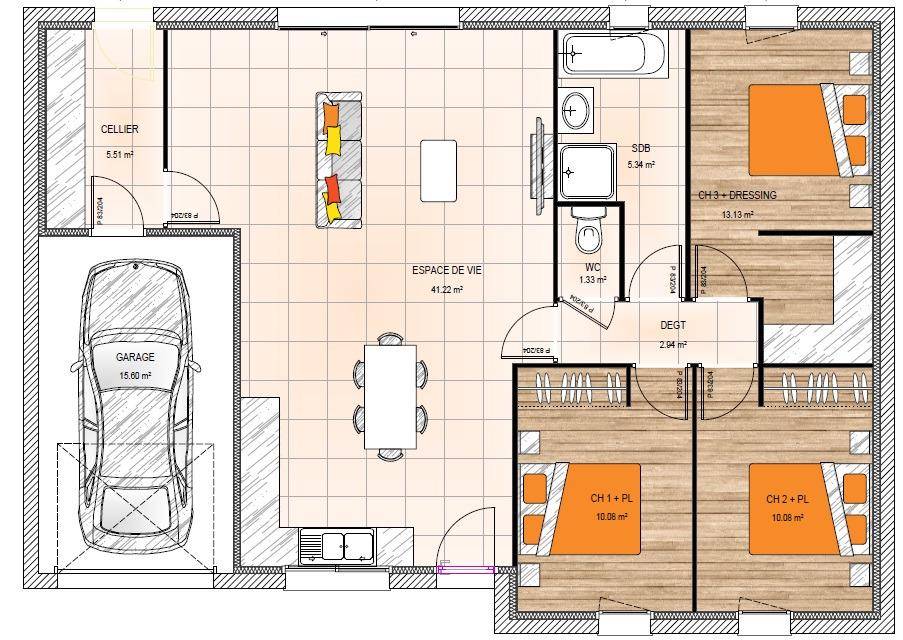 Programme terrain + maison à Nuaillé en Maine-et-Loire (49) de 85 m² à vendre au prix de 221400€ - 4