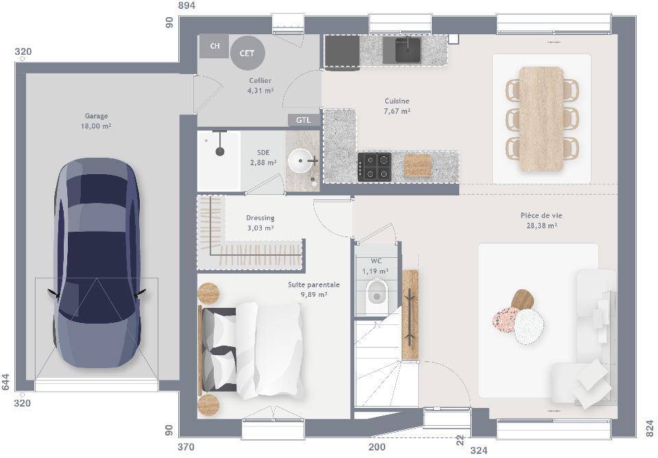 Programme terrain + maison à Saint-André-d'Hébertot en Calvados (14) de 85 m² à vendre au prix de 255261€ - 4