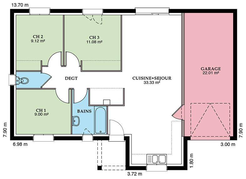 Programme terrain + maison à Saint-Éloy-de-Gy en Cher (18) de 89 m² à vendre au prix de 182129€ - 4