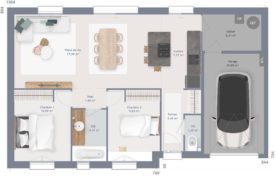 Programme terrain + maison à Savins en Seine-et-Marne (77) de 70 m² à vendre au prix de 205000€ - 4
