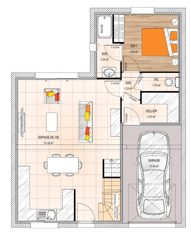 Programme terrain + maison à Huillé-Lézigné en Maine-et-Loire (49) de 80 m² à vendre au prix de 201500€ - 4
