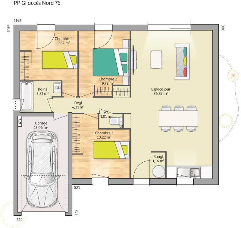Programme terrain + maison à La Londe en Seine-Maritime (76) de 76 m² à vendre au prix de 204500€ - 4