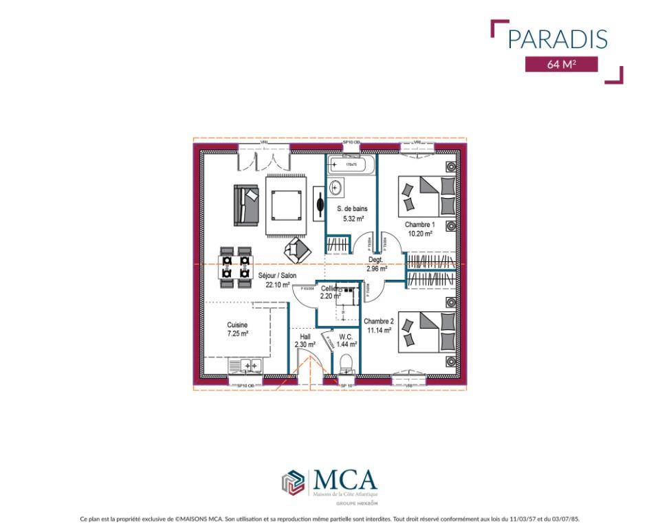Programme terrain + maison à Bordeaux en Gironde (33) de 64 m² à vendre au prix de 273106€ - 2