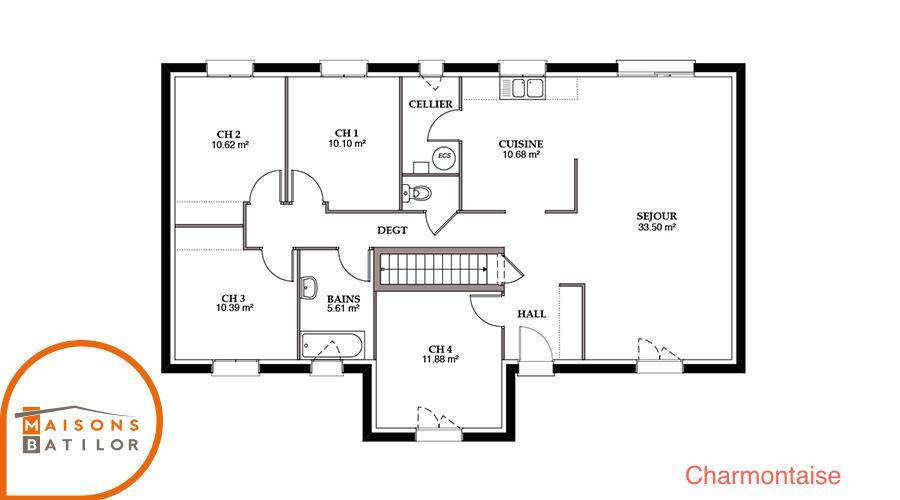 Programme terrain + maison à Nevy-lès-Dole en Jura (39) de 112 m² à vendre au prix de 202340€ - 4