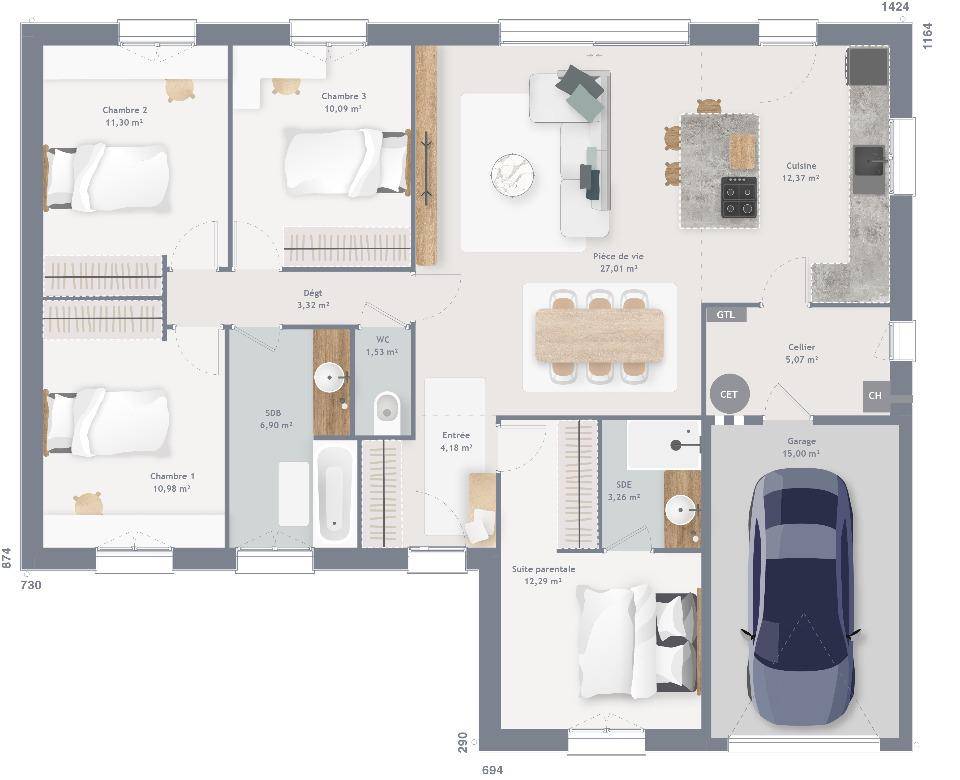 Programme terrain + maison à Cuy-Saint-Fiacre en Seine-Maritime (76) de 105 m² à vendre au prix de 239870€ - 4