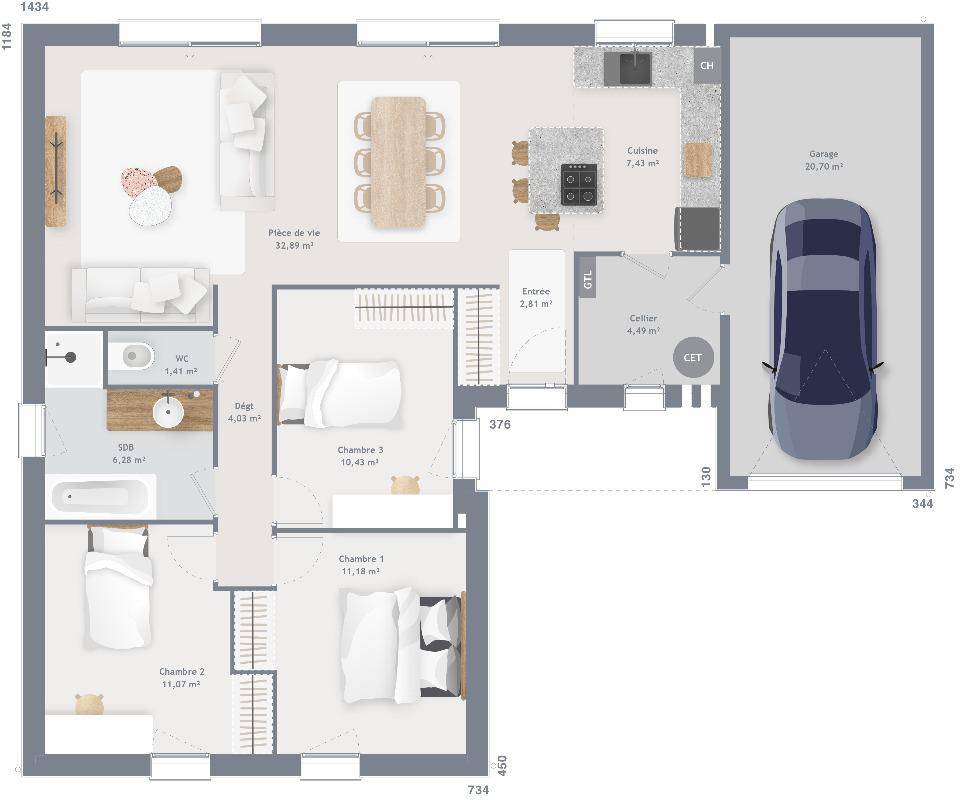 Programme terrain + maison à Sainghin-en-Weppes en Nord (59) de 89 m² à vendre au prix de 329000€ - 2