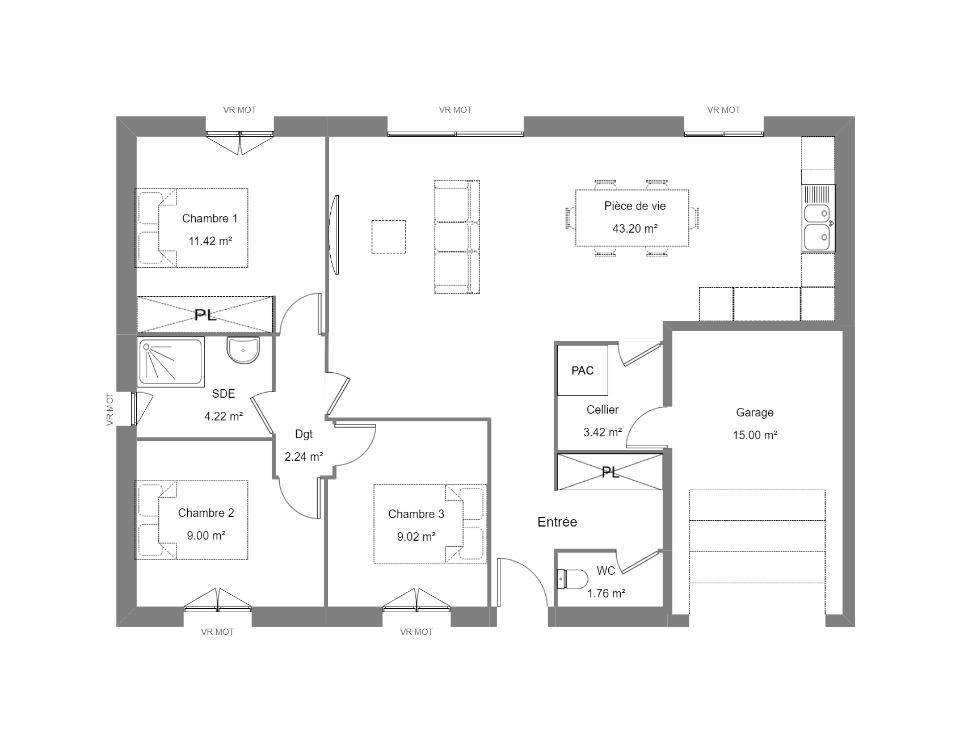 Programme terrain + maison à Saint-Flovier en Indre-et-Loire (37) de 80 m² à vendre au prix de 171000€ - 4