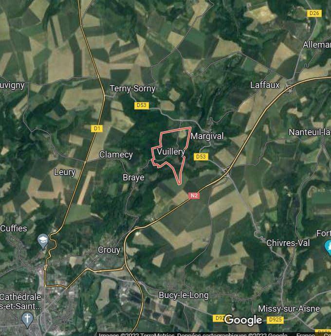 Terrain seul à Vuillery en Aisne (02) de 1458 m² à vendre au prix de 63900€