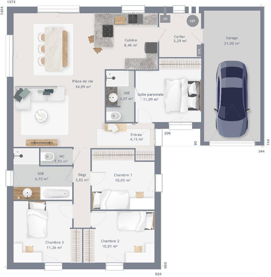 Programme terrain + maison à Camphin-en-Carembault en Nord (59) de 106 m² à vendre au prix de 345000€ - 3
