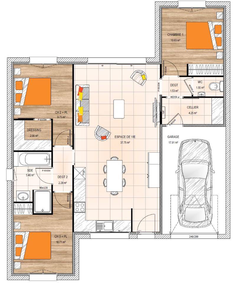 Programme terrain + maison à Chemillé-en-Anjou en Maine-et-Loire (49) de 87 m² à vendre au prix de 201800€ - 4