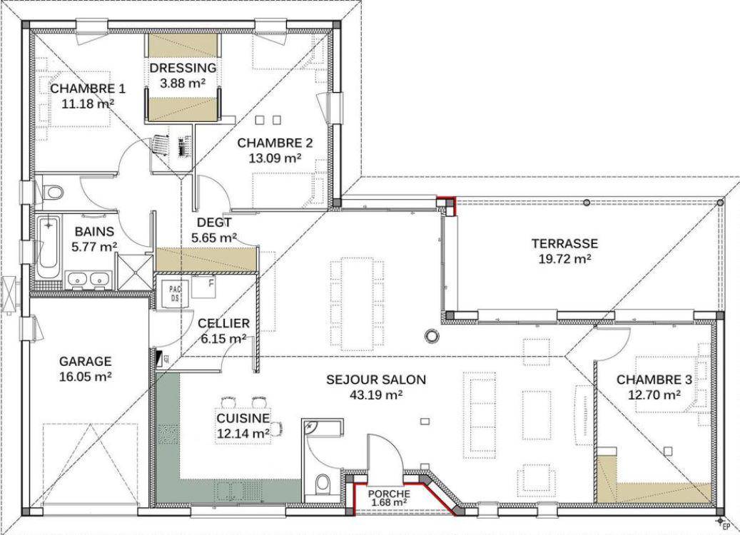 Programme terrain + maison à Lédat en Lot-et-Garonne (47) de 120 m² à vendre au prix de 299630€ - 2