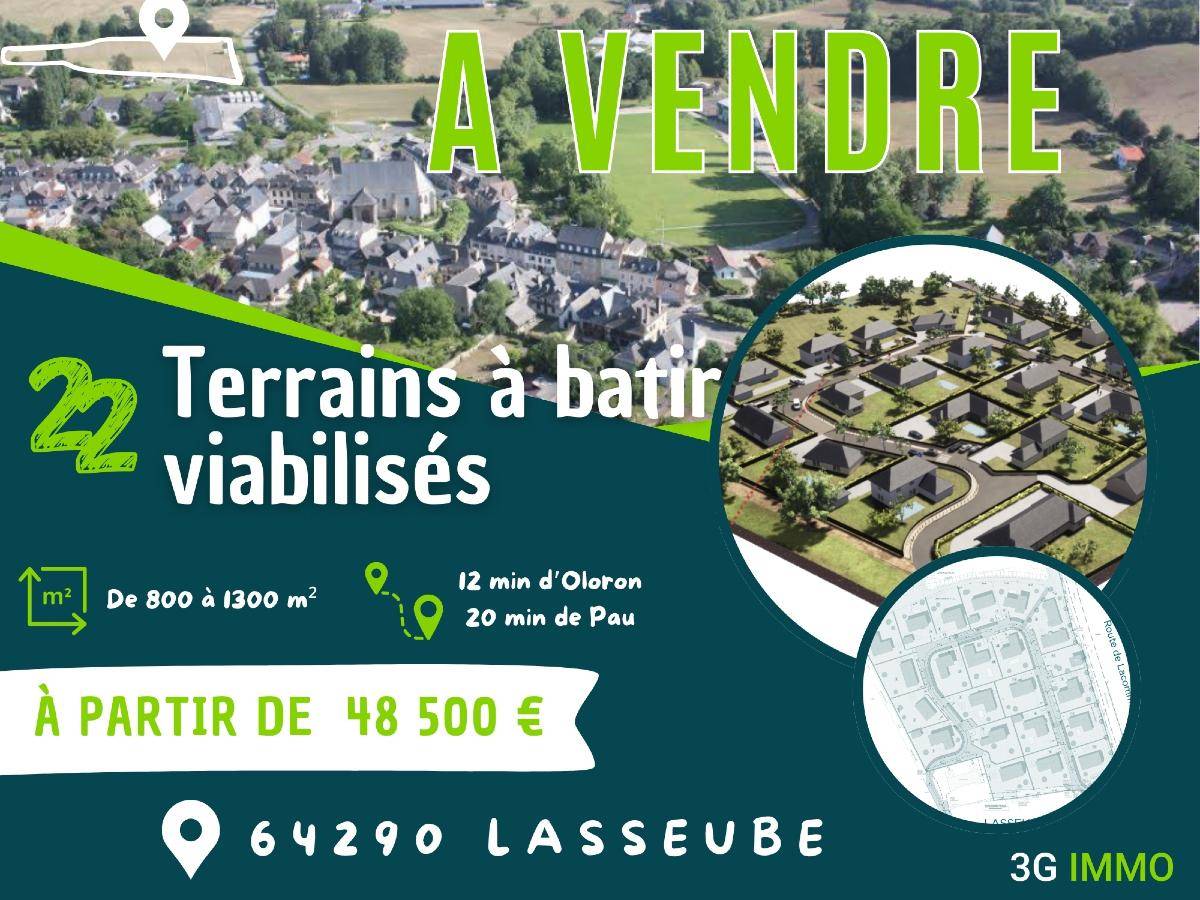 Terrain seul à Lasseube en Pyrénées-Atlantiques (64) de 801 m² à vendre au prix de 48500€ - 1
