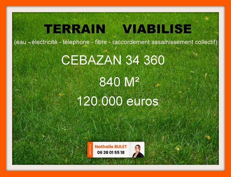 Terrain seul à Cébazan en Hérault (34) de 841 m² à vendre au prix de 120000€ - 1
