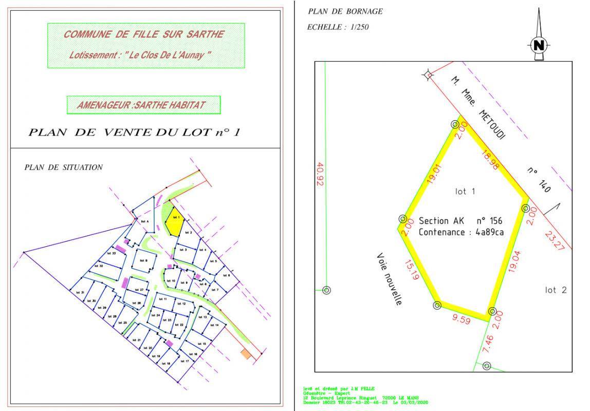 Terrain seul à Fillé en Sarthe (72) de 489 m² à vendre au prix de 51500€ - 1