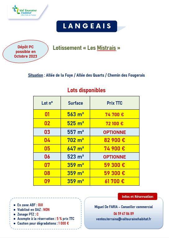 Terrain seul à Langeais en Indre-et-Loire (37) de 359 m² à vendre au prix de 56000€ - 3