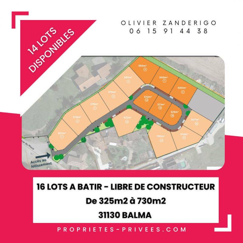 Terrain seul à Balma en Haute-Garonne (31) de 500 m² à vendre au prix de 298000€ - 2