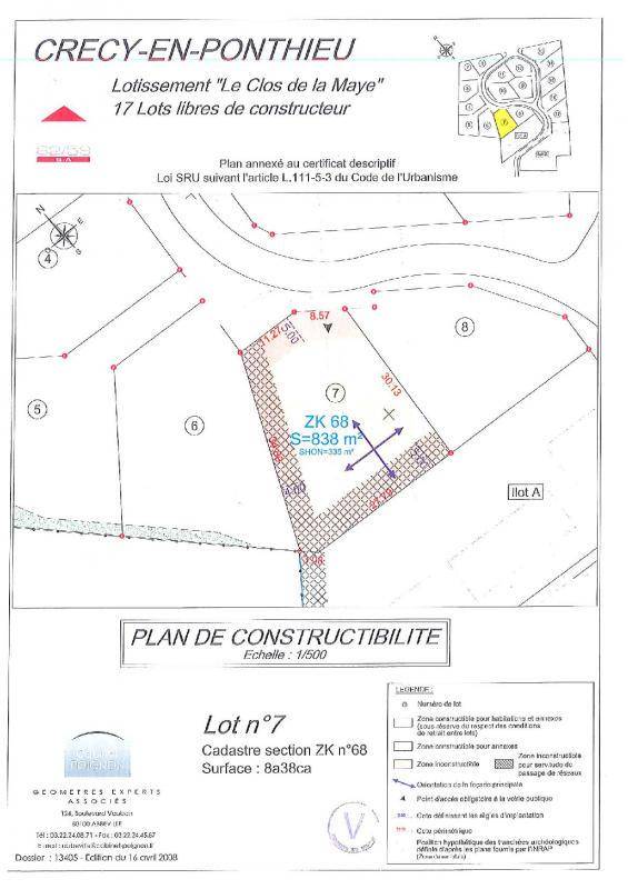 Terrain seul à Crécy-en-Ponthieu en Somme (80) de 838 m² à vendre au prix de 38900€ - 2
