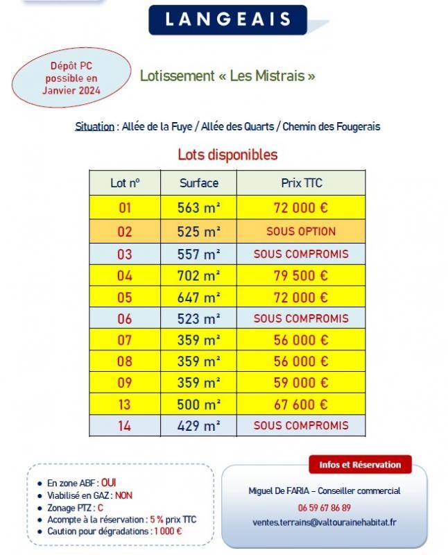 Terrain seul à Langeais en Indre-et-Loire (37) de 563 m² à vendre au prix de 72000€ - 3
