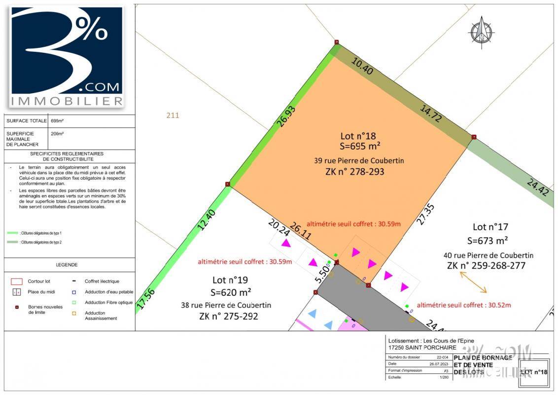 Terrain seul à Saint-Porchaire en Charente-Maritime (17) de 695 m² à vendre au prix de 68200€ - 1