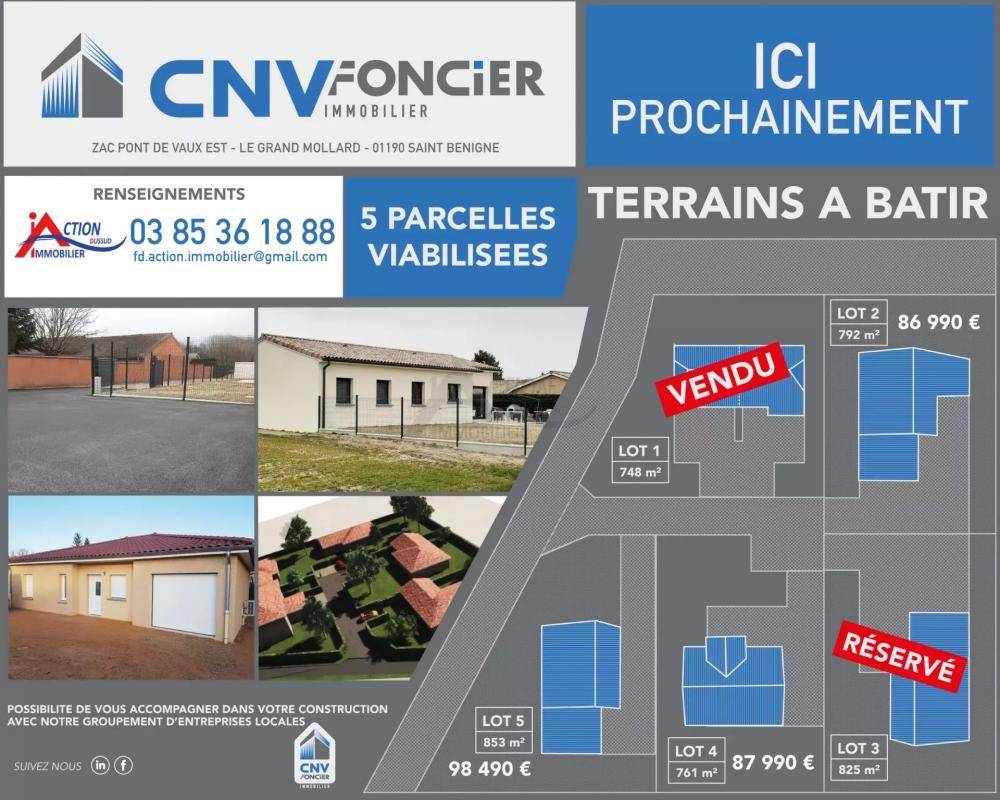 Terrain seul à Manziat en Ain (01) de 853 m² à vendre au prix de 98490€ - 2