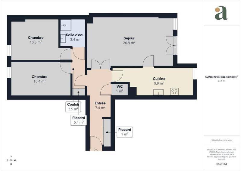 Image de l'annonce Appartement 3 pièces – 69 m² –…