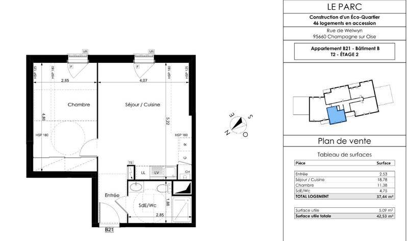 Image de l'annonce 2 PIECES B21 - Champagne Sur Oise