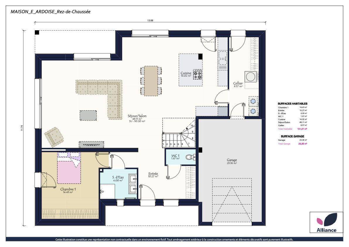 Programme terrain + maison à Rives-du-Loir-en-Anjou en Maine-et-Loire (49) de 1770 m² à vendre au prix de 420236€ - 4
